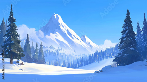 Serene winter landscape with majestic mountains