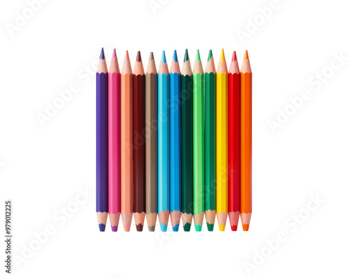 A row of sharpened colored pencils is ideal for educational materials, school supplies, stationary, art projects, coloring books, and creative designs. Generative AI photo