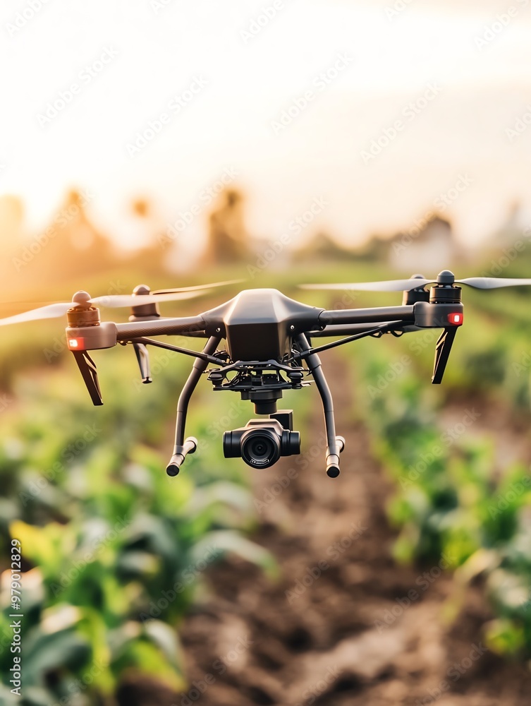 Drone monitoring crop health using thermal imaging in an agricultural field, precision farming, food sustainability Drone monitoring crop health using thermal imaging in an agricultural field, precision farming, food sustainability