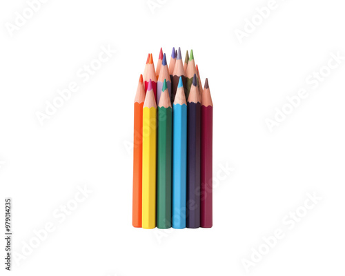 A row of sharpened colored pencils is ideal for educational materials, school supplies, stationary, art projects, coloring books, and creative designs. Generative AI photo