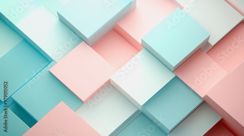 Pastel geometric abstract background with pink, blue, white rectangles in modern design