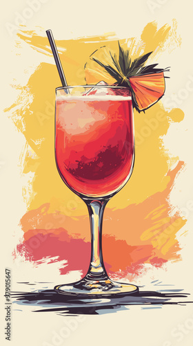 Vintage wall art of a cocktail in a glass a stylish retro vector illustration in a hand painted style