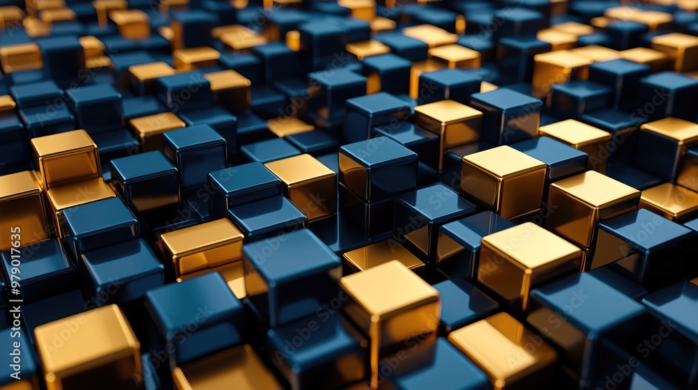 Abstract background of blue and gold cubes. Abstract background of blue and gold cubes.