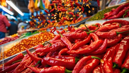 Red hot chili peppers on sale at local market.
