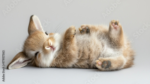 A baby rabbit lying on its ...
