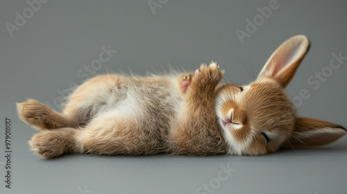 A baby rabbit lying on its ...