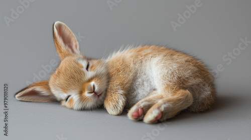 A baby rabbit lying on its ...