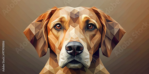 Vibrant geometric of a brown purebred dog face , abstract, colorful, geometric, triangular,dog, face, portrait photo