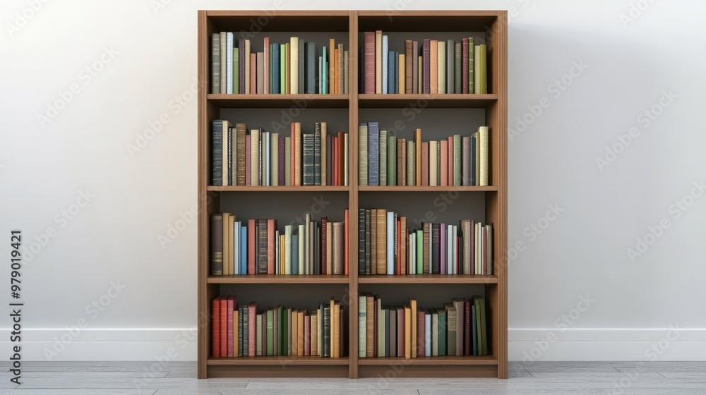 These well-organized straight bookshelves display a vibrant collection of books, creating a warm atmosphere in a contemporary living space These well-organized straight bookshelves display a vibrant collection of books, creating a warm atmosphere in a contemporary living space