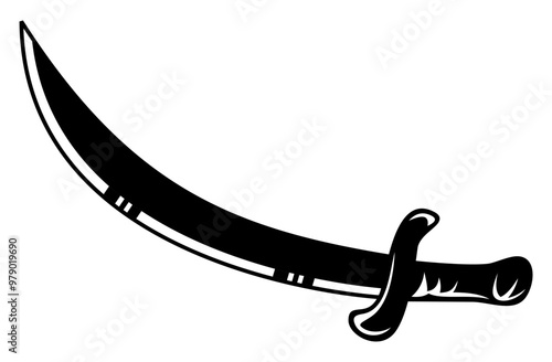 Vector silhouettes of flat-designed Arabian, pirate, and executioner swords isolated on a white background.