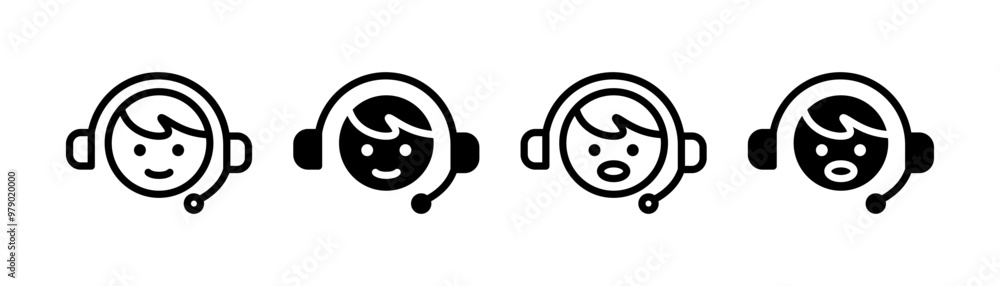 Kid gamer set icons. Linear and silhouette style. Vector icons. Kid gamer set icons. Linear and silhouette style. Vector icons.