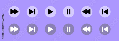 Navigation buttons set icons. Pause button icon. Flat style. Vector icons.