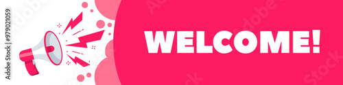 Welcome banner icon. Megaphone icon. Flat style. Vector icons.