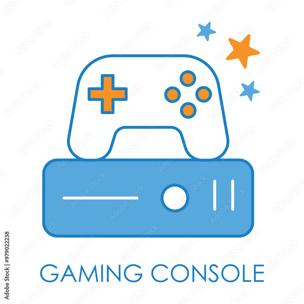 Vector icon for gaming console. Depicts a video game console with a controller, designed for home gaming entertainment. Vector icon for gaming console. Depicts a video game console with a controller, designed for home gaming entertainment.