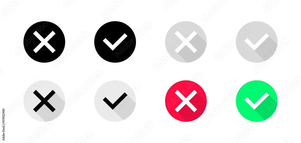 Approve and cancel set icons. Silhouette and flat style. Vector icons. Approve and cancel set icons. Silhouette and flat style. Vector icons.