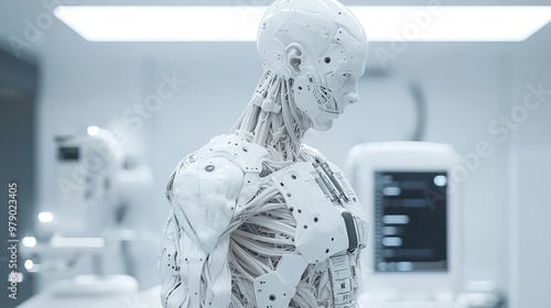 Human-machine interfaces with biomechanics, showcasing the seamless connection between human bodies and machines. photo