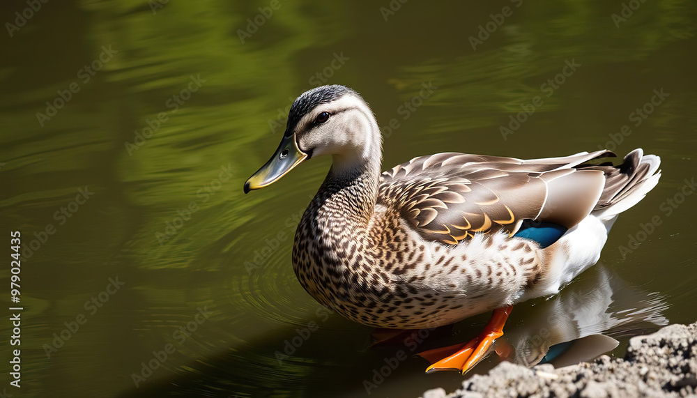 Duck Swimming with Ripples on a Still Pond Duck Swimming with Ripples on a Still Pond