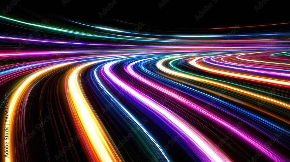 Abstract Colorful Light Trails on Black Background Abstract Colorful Light Trails on Black Background