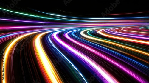 Abstract Colorful Light Trails on Black Background