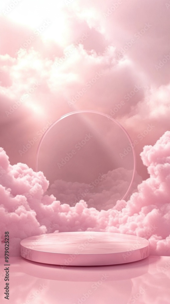 3D white cylindrical podium with Pink cloud on sky,Sweet cotton candy and fluffy product display background,exhibition gallery display,vector,Product presentation realistic podium,space for text. 3D white cylindrical podium with Pink cloud on sky,Sweet cotton candy and fluffy product display background,exhibition gallery display,vector,Product presentation realistic podium,space for text.