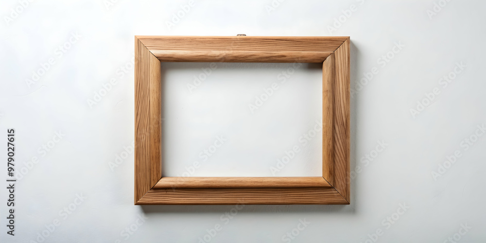 Wooden picture frame hanging on a white wall , empty, frame, wood, wall, decor, interior, photo, gallery, blank, design Wooden picture frame hanging on a white wall , empty, frame, wood, wall, decor, interior, photo, gallery, blank, design