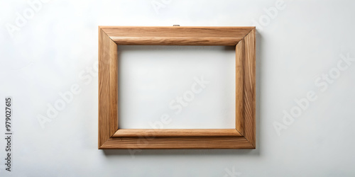 Wooden picture frame hanging on a white wall , empty, frame, wood, wall, decor, interior, photo, gallery, blank, design