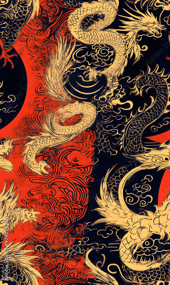 Chinese-inspired doodle tile seamless patterns in an illustrator graphic style Chinese-inspired doodle tile seamless patterns in an illustrator graphic style