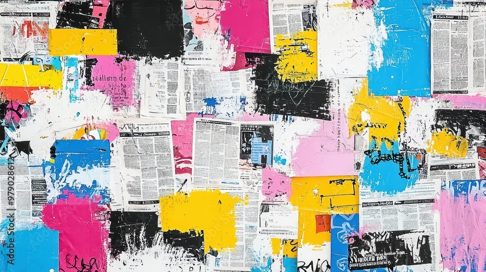 Fototapeta premium Abstract Urban Wall Art Grunge Texture Torn Posters Colorful Background