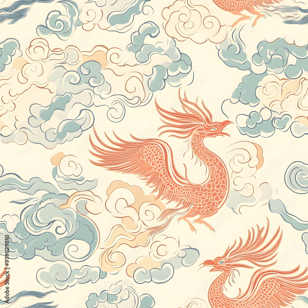 Chinese-inspired doodle tile seamless patterns in an illustrator graphic style Chinese-inspired doodle tile seamless patterns in an illustrator graphic style