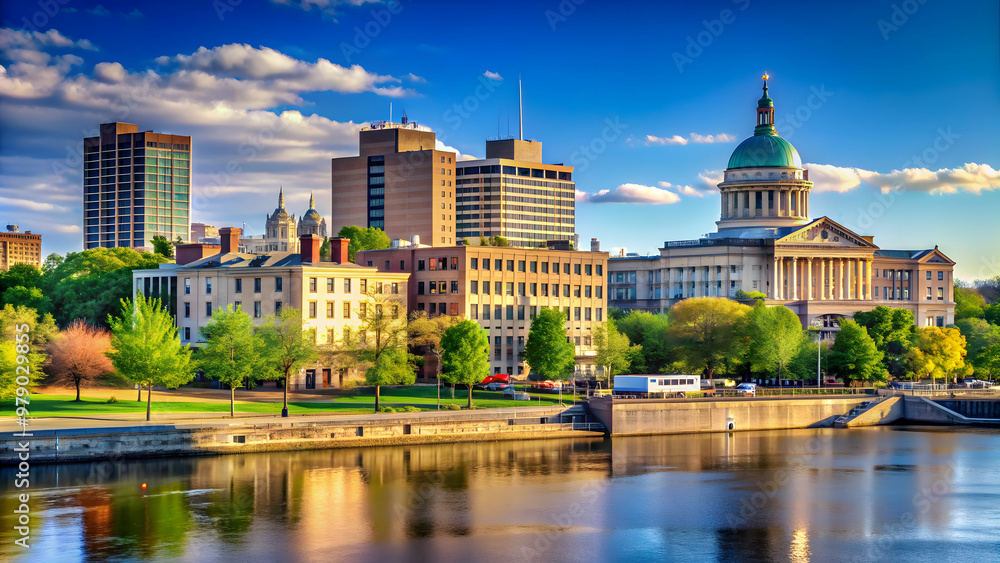 Fototapeta premium Waterfront section in Trenton, New Jersey along the Delaware River