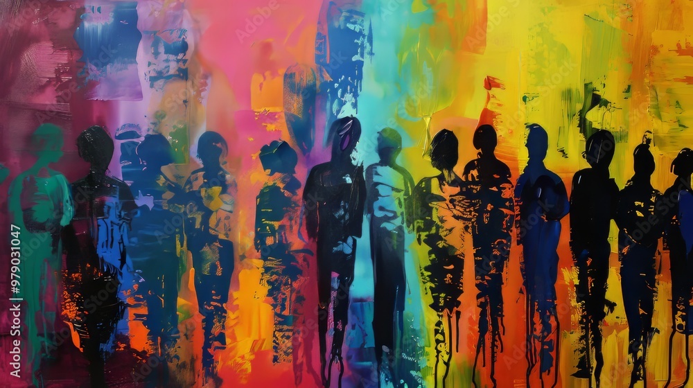 Abstract group of people, figurativism, mixed media Abstract group of people, figurativism, mixed media