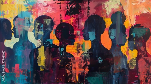 Abstract group of people, figurativism, mixed media photo