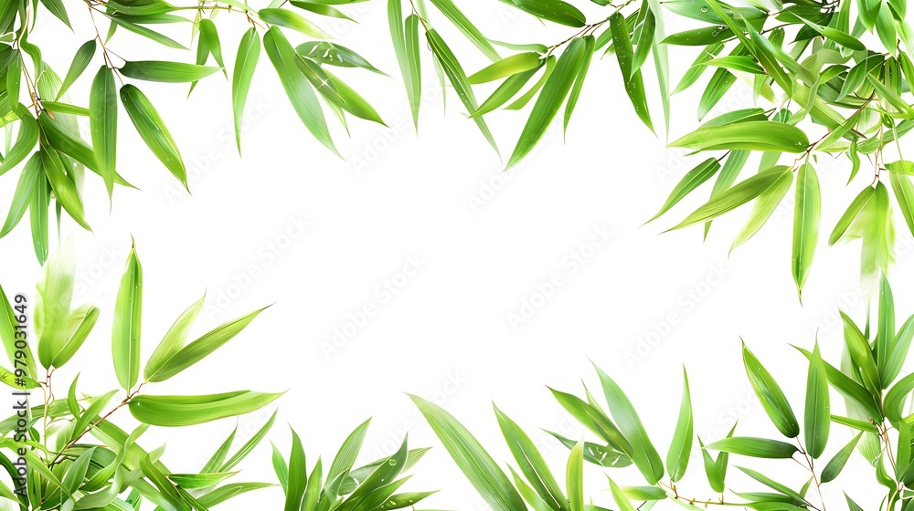 Bamboo leaves isolated on white background with copy space for text Bamboo leaves isolated on white background with copy space for text