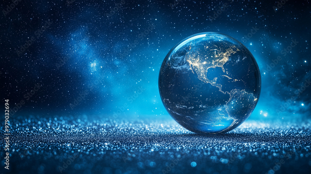 Glass Globe with Earth Reflection in a Starry Night – Inspirational Space Theme Glass Globe with Earth Reflection in a Starry Night – Inspirational Space Theme