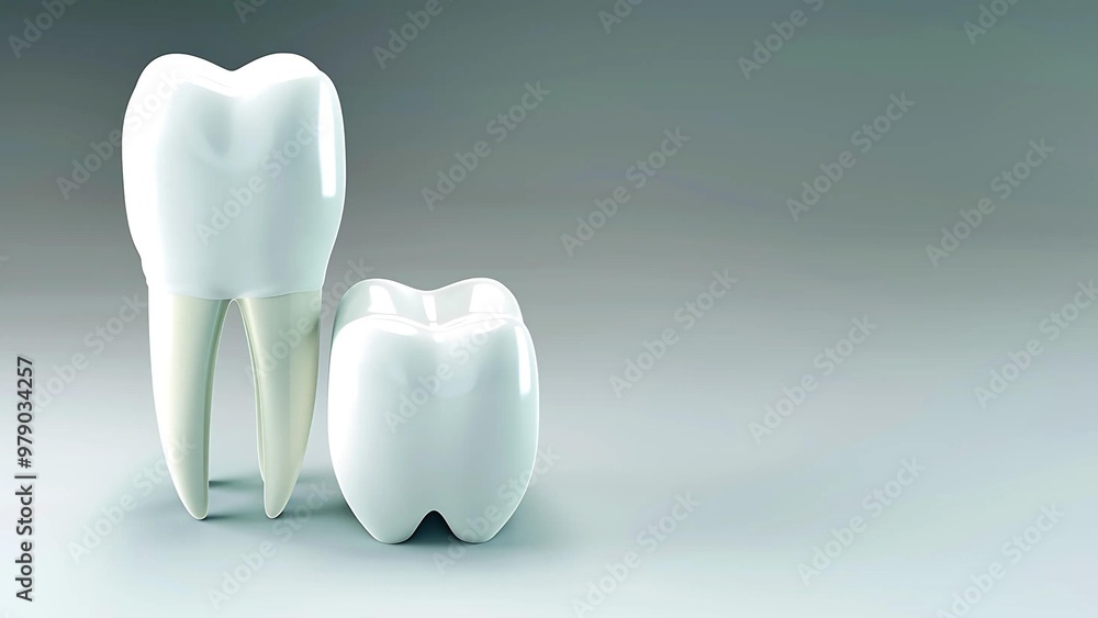 3D Render of Two Clean White Teeth on a Gray Background - Dental Health, Oral Care, and Tooth Anatomy Concept for Dentistry and Dental Treatment 3D Render of Two Clean White Teeth on a Gray Background - Dental Health, Oral Care, and Tooth Anatomy Concept for Dentistry and Dental Treatment