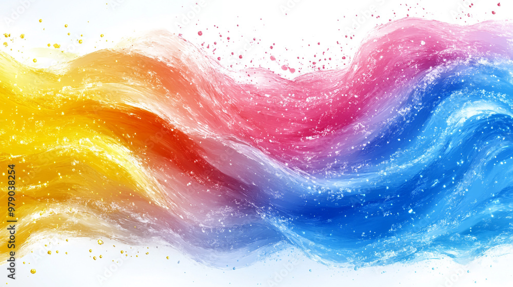 Obraz premium Vibrant abstract waves in yellow, pink, and blue, creating a dynamic and colorful display. Perfect for artistic backgrounds.