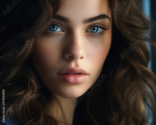 Wallpaper Mural Close-up portrait of a beautiful young woman with curly hair Torontodigital.ca