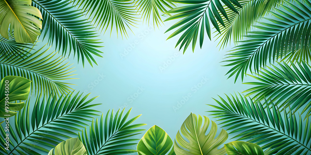 Tropical palm leaves background with space for text, summer, exotic, trendy, vibrant, lush, foliage Tropical palm leaves background with space for text, summer, exotic, trendy, vibrant, lush, foliage