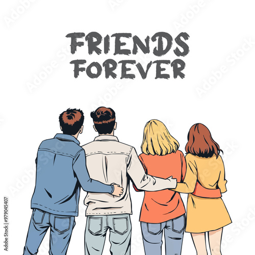 International Friendship Day concept, friends forever poster. bonding's, group, hangout  vector illustration