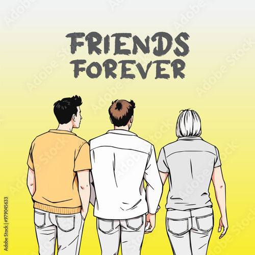 International Friendship Day concept, friends forever poster. bonding's, group, hangout  vector illustration