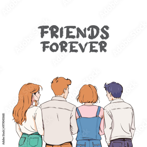 International Friendship Day concept, friends forever poster. bonding's, group, hangout  vector illustration