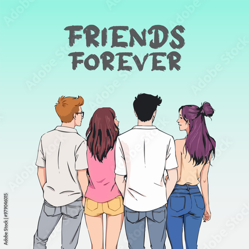 International Friendship Day concept, friends forever poster. bonding's, group, hangout  vector illustration