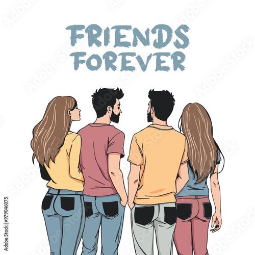 International Friendship Day concept, friends forever poster. bonding's, group, hangout  vector illustration