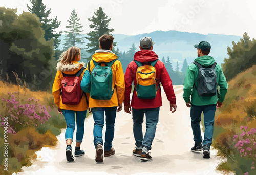 International Friendship Day concept, friends forever poster. bonding's, group, hangout  vector illustration