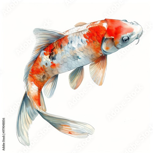 watercolor single koi fish isolated on white background.ai generated