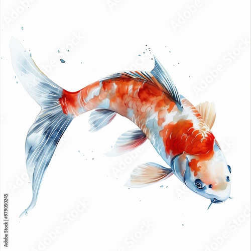 watercolor single koi fish isolated on white background.ai generated
