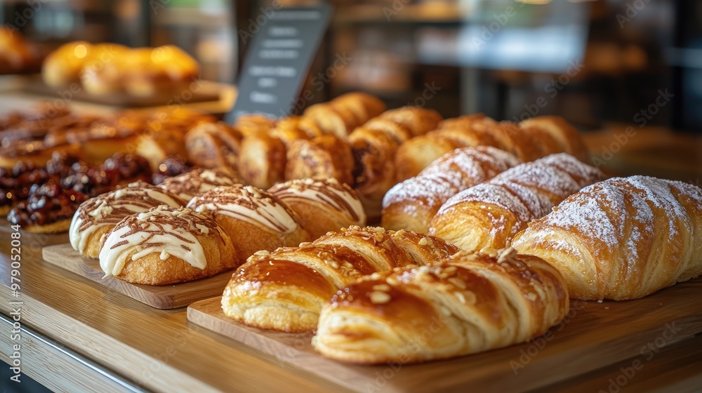 Freshly Baked Pastries in a Bakery Display Freshly Baked Pastries in a Bakery Display