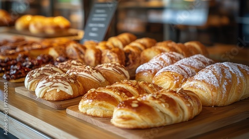 Freshly Baked Pastries in a Bakery Display