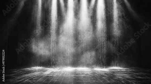 Dramatic stage lights on a dark background
