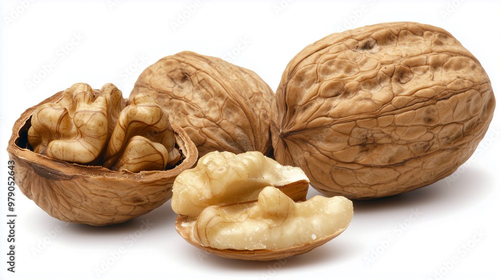 Fresh walnuts showcasing shells and nutmeat. Fresh walnuts showcasing shells and nutmeat.